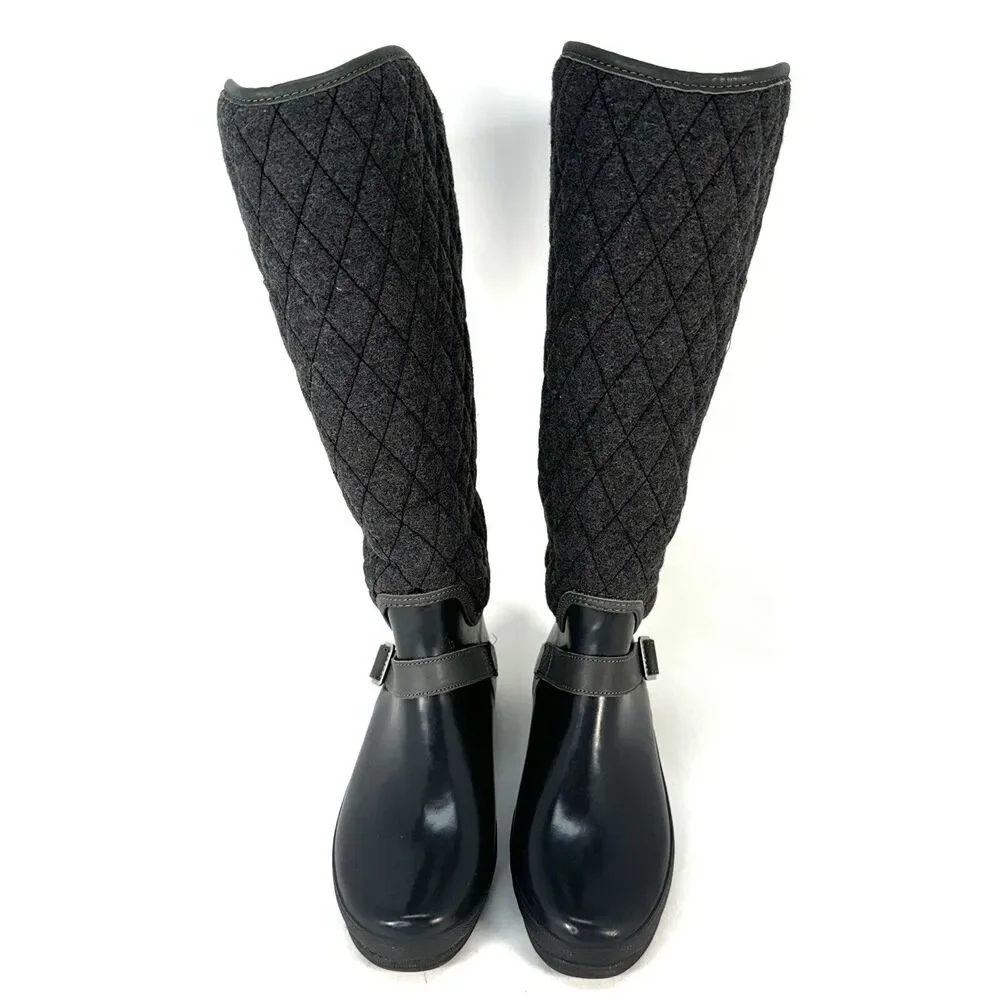 Women Sperry Top Sider Tall Quilt Rubber Riding Boots Size 7 Lined Gray 9769696
